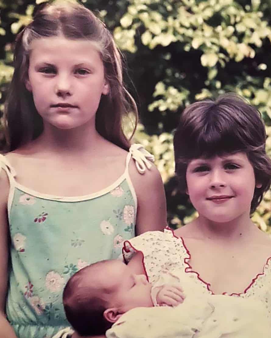 Rule of three: from left, Bex and Catherine with baby Squidge in Wisley Gardens in 1984.