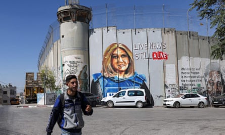 A mural depicting Shireen Abu Aqleh painted on to Israel’s separation barrier in the West Bank city of Bethlehem.