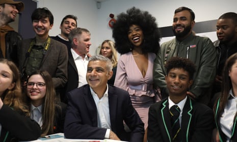 Sadiq Khan with the influential young Londoners and pupils at Evelyn Grace academy.