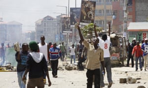 Opposition supporters clash with police in the Jacaranda grounds quarter in Nairobi