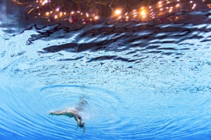 Vasilina Khandoshka, of Belarus, competes in the solo technical artistic swim during the World Championships at Yeomju gymnasium in Gwangju, South Korea.