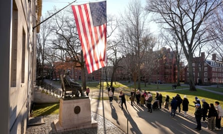 harvard campus with an american flag