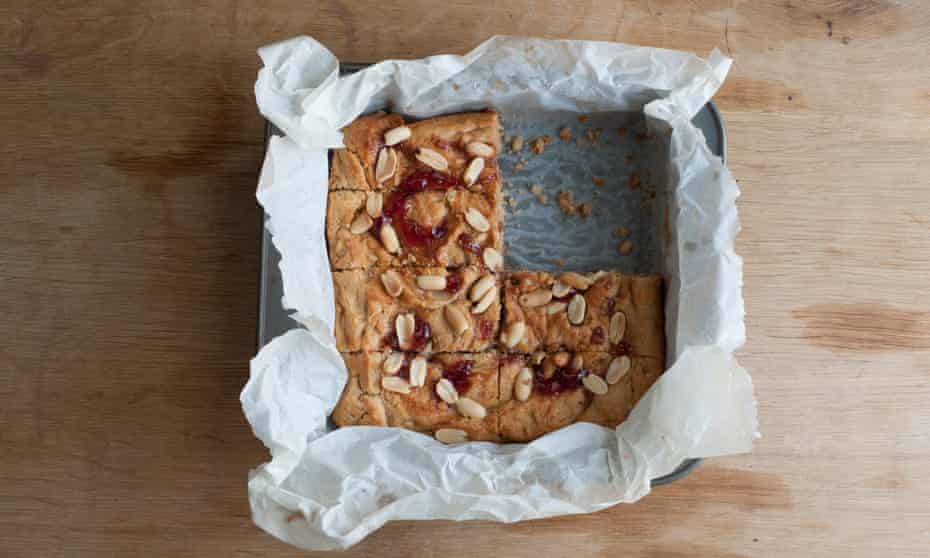 Ease, versatility and flavour: Rhian Williams’ peanut butter and jelly blondies.