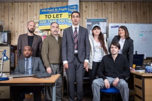 ‘The fact that I don’t think it’s diabolical is a huge achievement for me’ … the cast of Stath Lets Flats, with Demetriou’s sister Natasia third right.