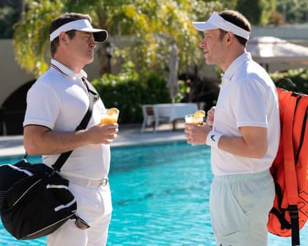 Nick Offerman and Seth Rogen in Dumb Money.