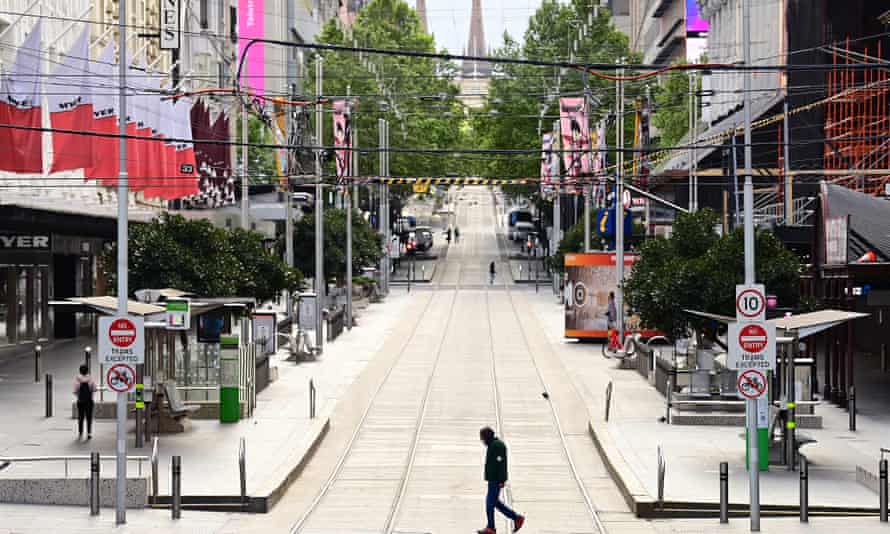 Melbourne’s Bourke Street Mall is seen empty on Sunday during the city’s lockdown.