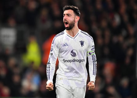 Fernandes celebrates scoring from the spot against Bournemouth