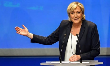 Marine Le Pen speaks during her party’s congress in Lille after being re-elected for a third term as leader.