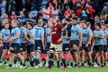 Tadhg Beirne is surrounded by Waratahs players after the Lions’ victory