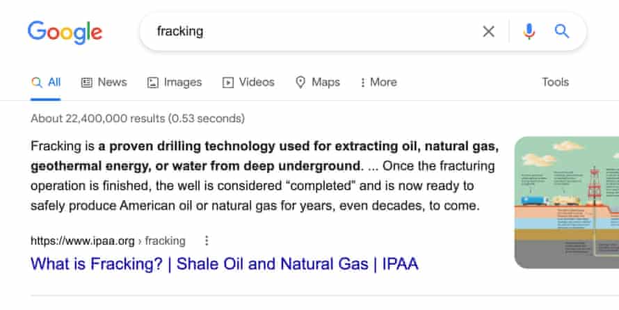 Google snippet for ‘fracking’