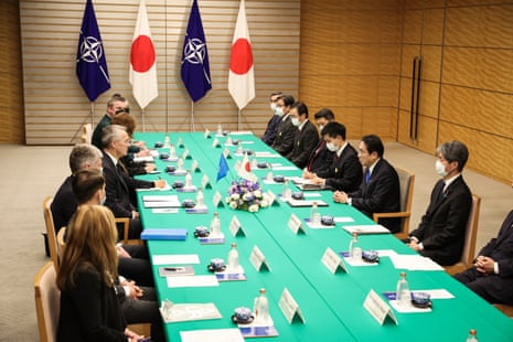Nato secretary-general Jens Stoltenberg (centre L) meets Japan’s prime minister Fumio Kishida (centre R).
