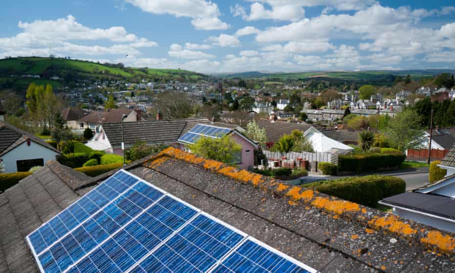 Solar panels in Totnes. Small solar businesses told the Guardian the government was ‘actively destroying UK renewables’.