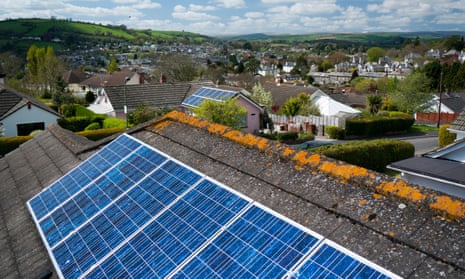 Solar panels on a roof in Totnes, Devon