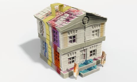 Illustration of a house made up of stacks of money