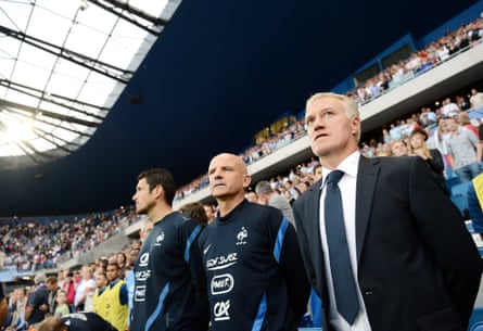 Didier Deschamps stands before the international match against Uruguay on 15 August 2012 at the Stade Océane