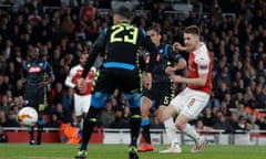 Aaron Ramsey scores Arsenal’s first goal against Napoli.