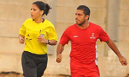 Sanaa Darawsha officiates a Liga Bet game between Hapoel Shefa-’Amr and Akko in September 2012