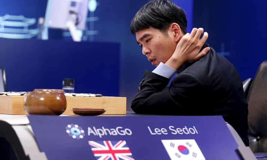 The world’s top Go player Lee Sedol reviews the match after the fourth match of the Google DeepMind Challenge Match against Google’s artificial intelligence program AlphaGo in Seoul, South Korea.