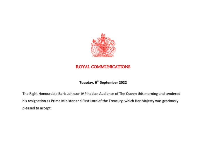 Announcement of Boris Johnson's resignation