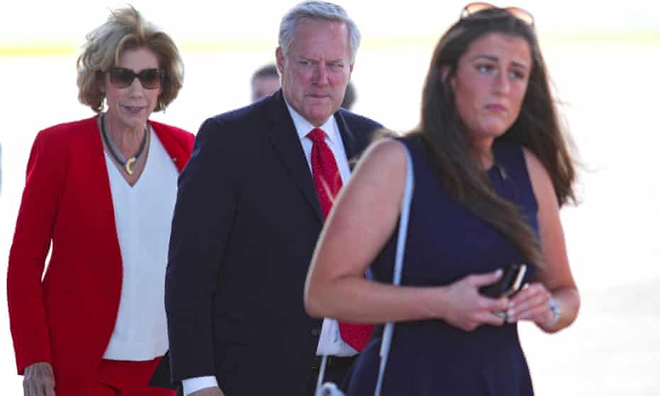 Mark Meadows walks with senior aide Cassidy Hutchinson before boarding Air Force One in July 2020.