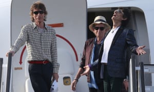 Mick Jagger, Keith Richards and Ronnie Wood of the Rolling Stones land at José Martí airport in Havana, Cuba