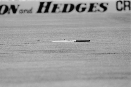 Dennis Lillee’s bat lies on the grass