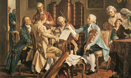 A 19th century painting imagining Haydn playing in a string quartet.