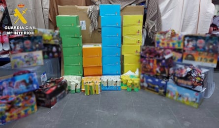 Large stack of boxes of the seized toys
