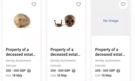Picture of skulls up for sale on auctioneer’s website