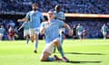 Phil Foden of Manchester City celebrates scoring his team's first goal.