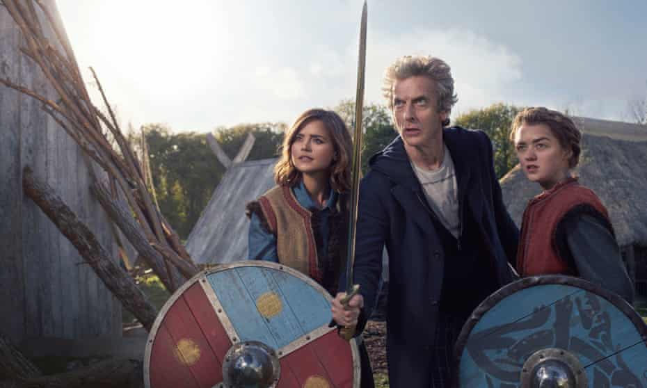 From left: Jenna Coleman, Peter Capaldi and Maisie Williams in the TV series Doctor Who.