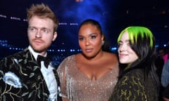 One World: Together at Home performers (from left) Finneas, Lizzo and Billie Eilish at this year’s Grammy awards. 