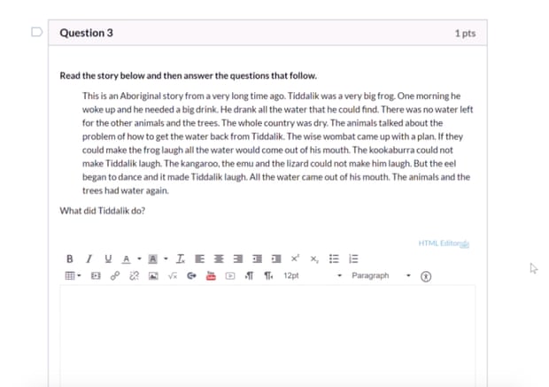 Screenshot of the writing test in the Catalyst course