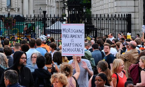 Demonstrators protest against the proroguing of parliament outside Downing Street on Wednesday.
