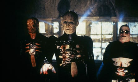 Doug Bradley with Nicholas Vince as Chattering Cenobite, left, and Simon Bamford as Butterball Cenobite.