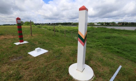 Lithuanian and Russian border signs are seen near Sudargas border crossing point with Russia in Ramoniškiai.