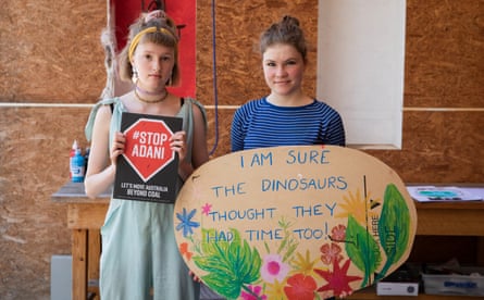 Young climate activists Harriet O’Shea (left) and Milou Albrecht (right), both 14, in Castlemaine, Victoria, Australia