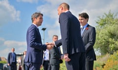 French prime minister Gabriel Attal, left, with Prince William and Canadian PM Justin Trudeau, right