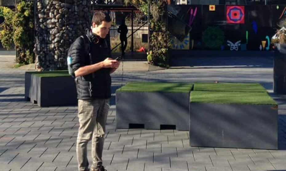 Tom Currie, 24, hunting for Pokémon at Christchurch Cathedral.