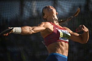 Valarie Allman strains every sinew as she competes in the women’s discus final.