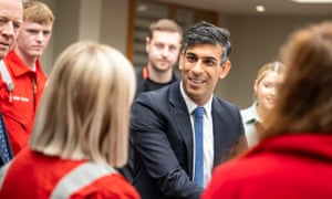 Rishi Sunak during his visit to Shell St Fergus Gas Plant in Peterhead, Aberdeenshire, last year. Photograph: Euan Duff/PA Wire
