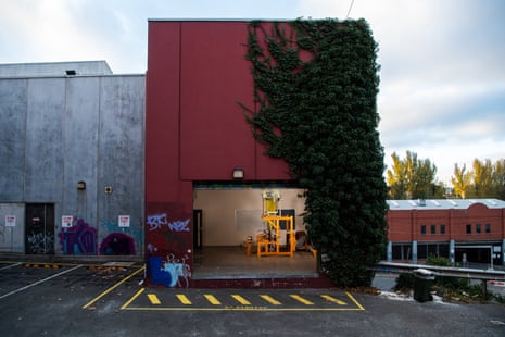 The loom in the loading dock of a modern building