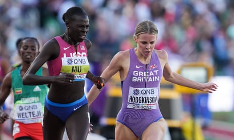 Great Britain's Keely Hodgkinson pushed American Olympics champion Athing Mu all the way in the women’s 800m final at the world athletics championships.