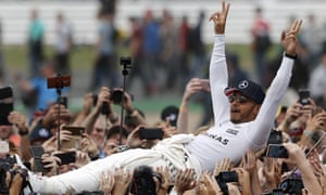 Lewis Hamilton celebrates his British Grand Prix win at Silverstone in style.