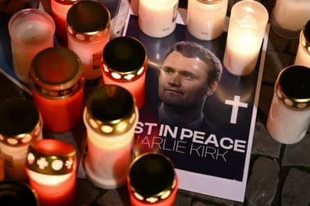 A memorial to Charlie Kirk in front of the US embassy in Berlin.