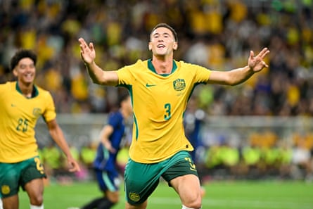 Alessandro Circati celebrates Australia’s first goal