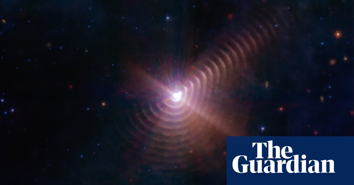 James Webb telescope captures ‘cosmic fingerprint’ formed by two giant stars – The Guardian