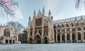 Westminster Abbey in London with snow