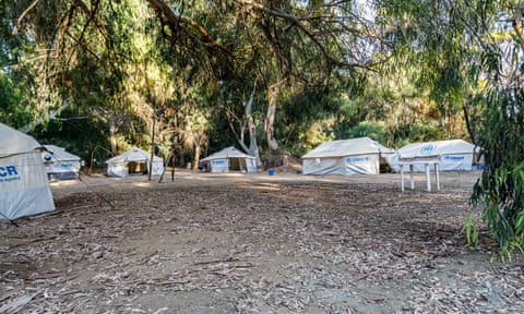 A general view of the camp with tents in the background in Nicosia, Cyprus.