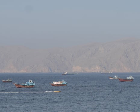 Ships and tankers in the strait of Hormuz off the coast of Oman